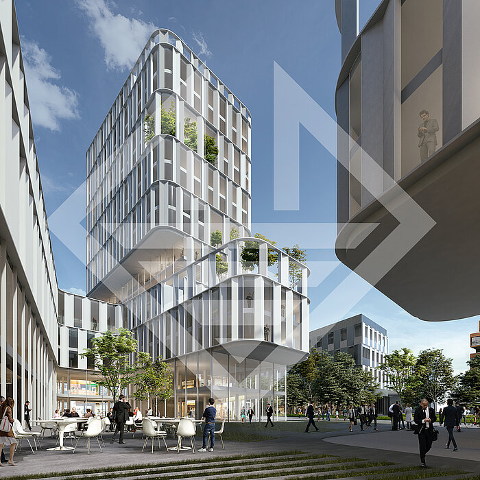 Ein neues Wahrzeichen im Werksviertel mit viel Platz für Restaurants und Shops. 